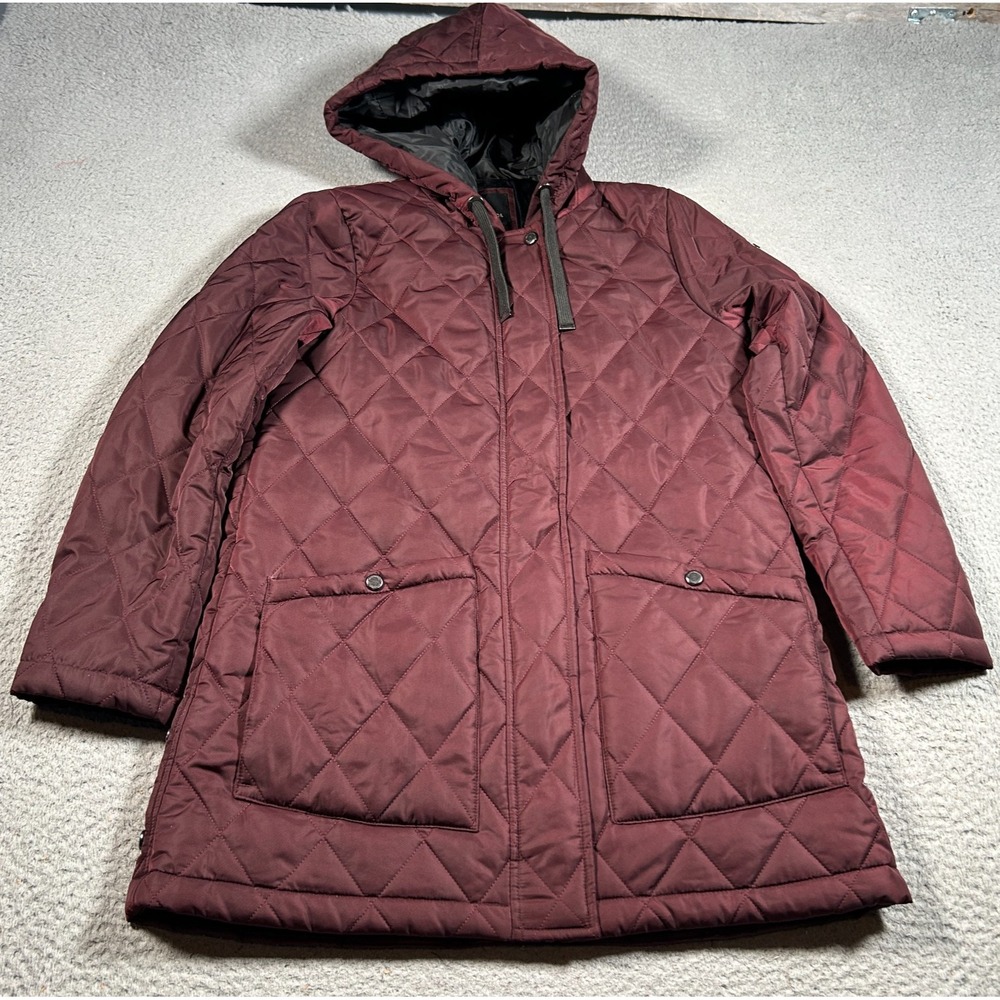Weatherproof Quilted Jacket Womens Small Maroon Full Zip‎ Hooded Insulated Gear